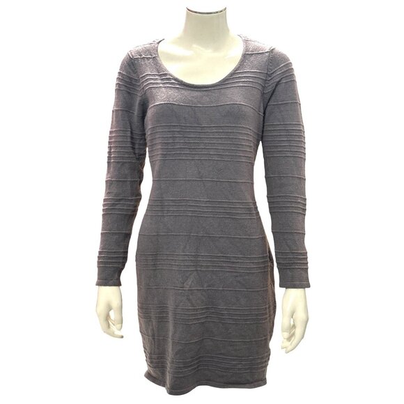 Allison Brittney Small Gray Textured Knit Long Sleeve Dress Soft Glam Open Back - Picture 2 of 10